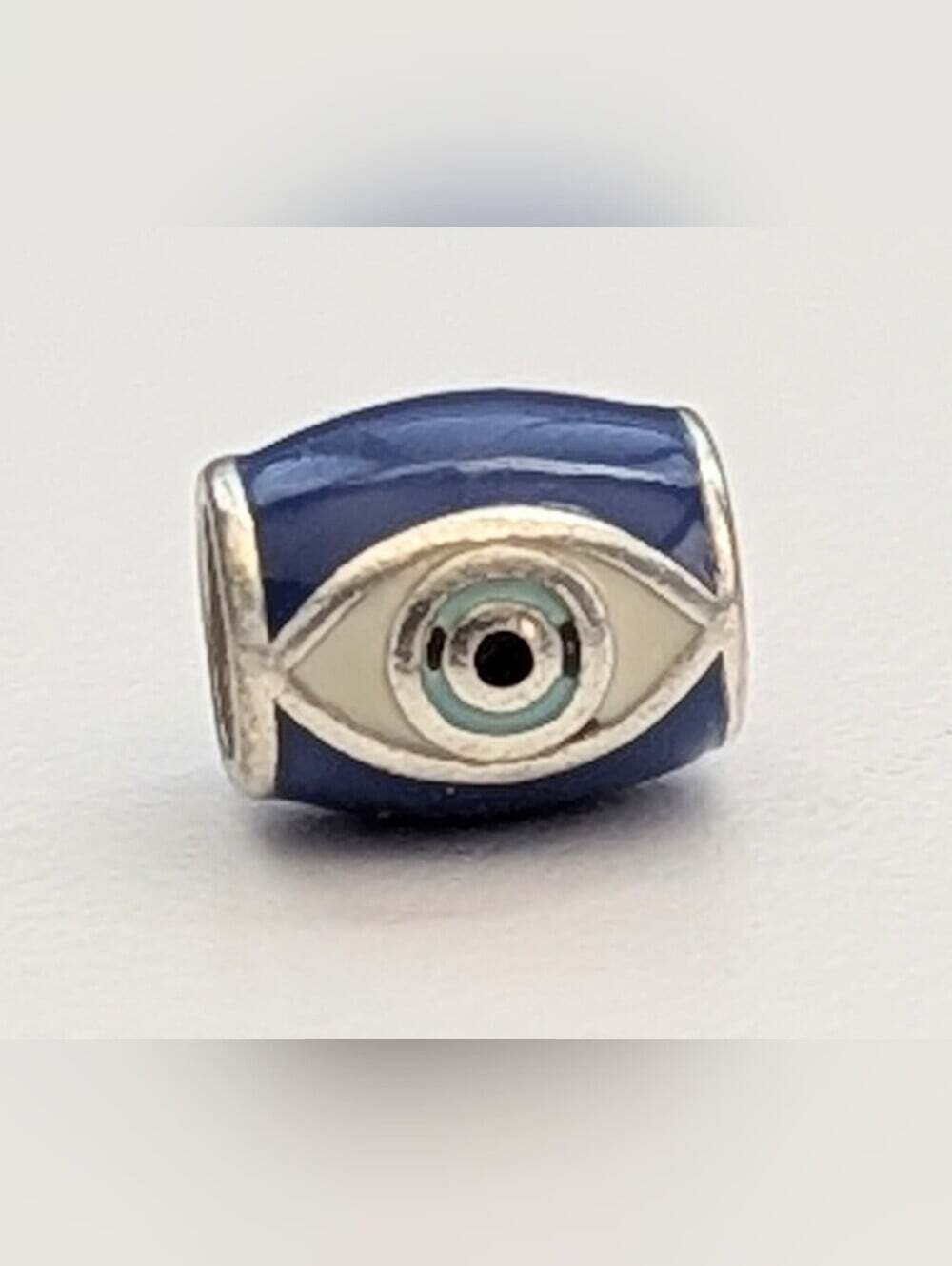 Pandora-Style Blue & White Enamel Evil Eye Charm Bead